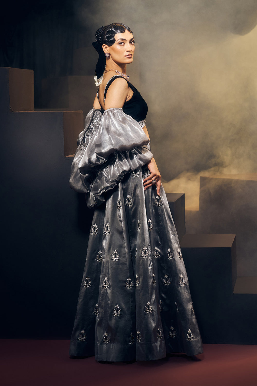 Grey And Black Lehenga Set