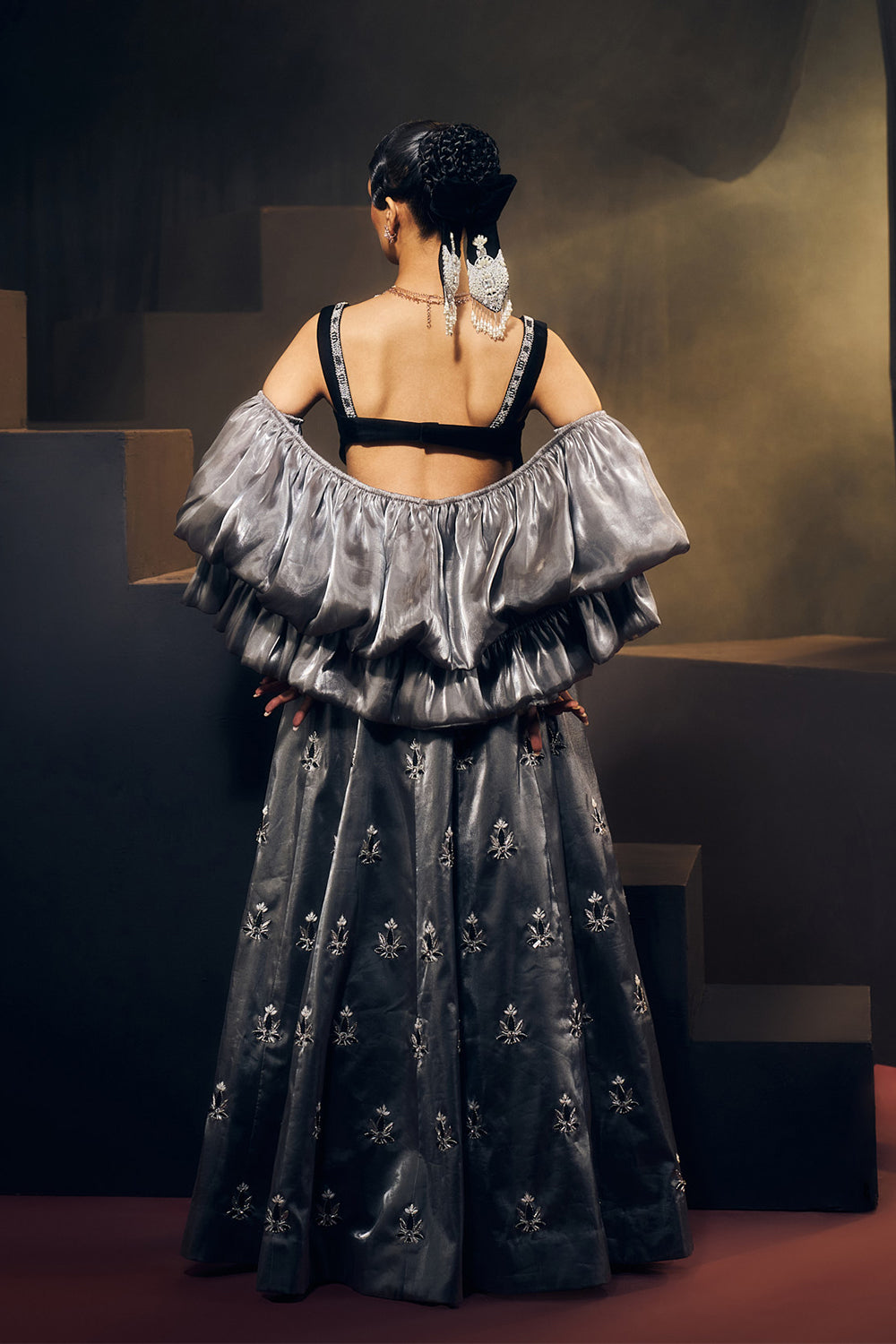 Grey And Black Lehenga Set