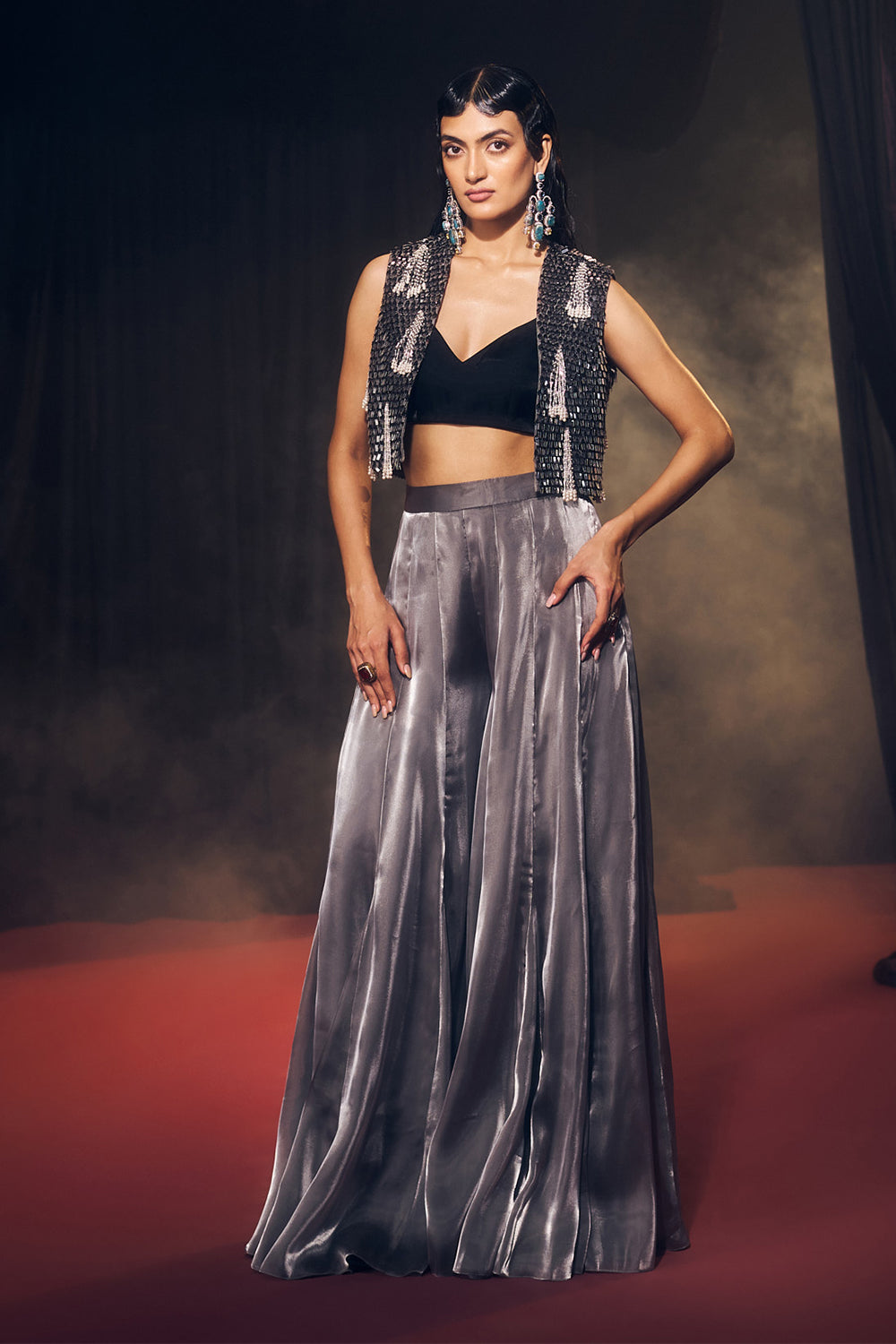 Grey And Black Pallazo Set