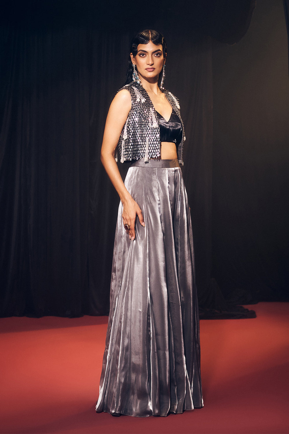 Grey And Black Pallazo Set