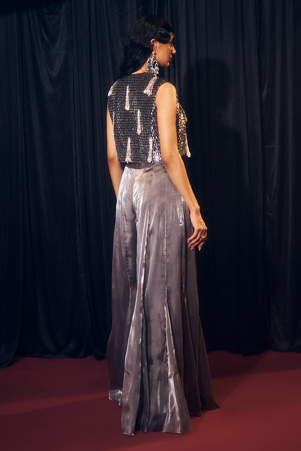 Grey And Black Pallazo Set