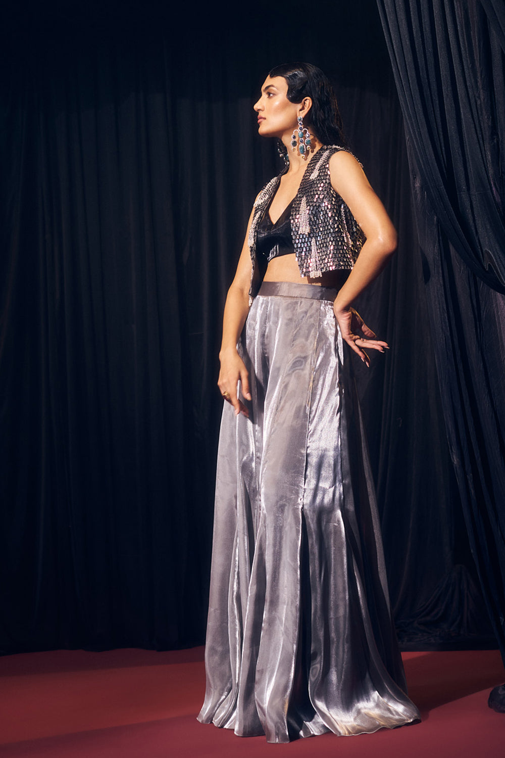 Grey And Black Pallazo Set