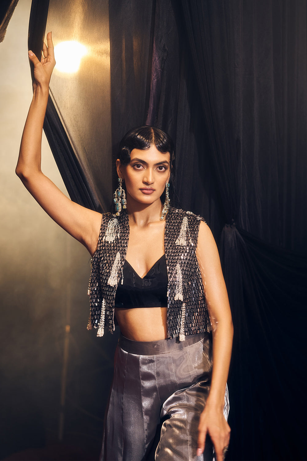 Grey And Black Pallazo Set