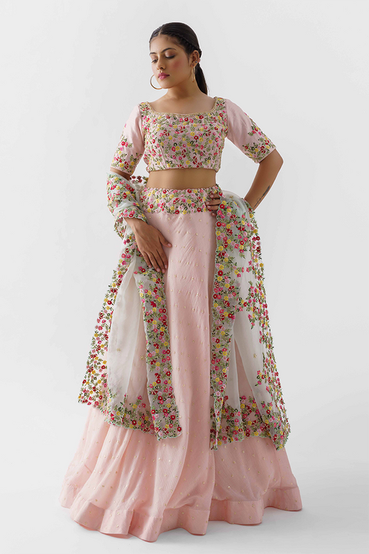 Light Pink Embroidered Lehenga Set