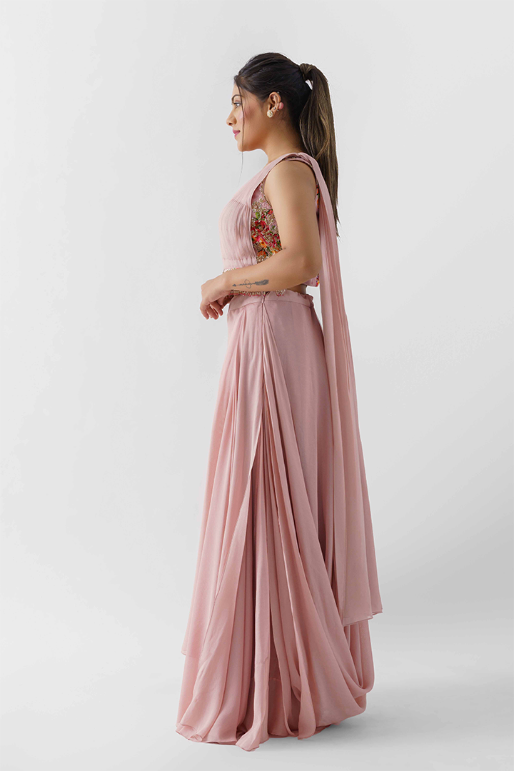 Pink Georgette Crepe Skirt Set