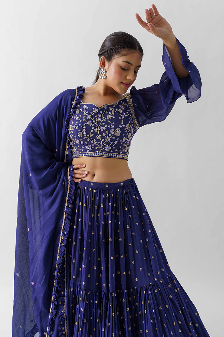 Midnight Blue Layered Lehenga Set