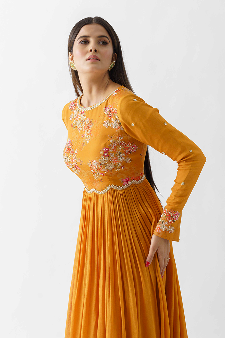 Mustard Yellow Hand Embroidered Dress