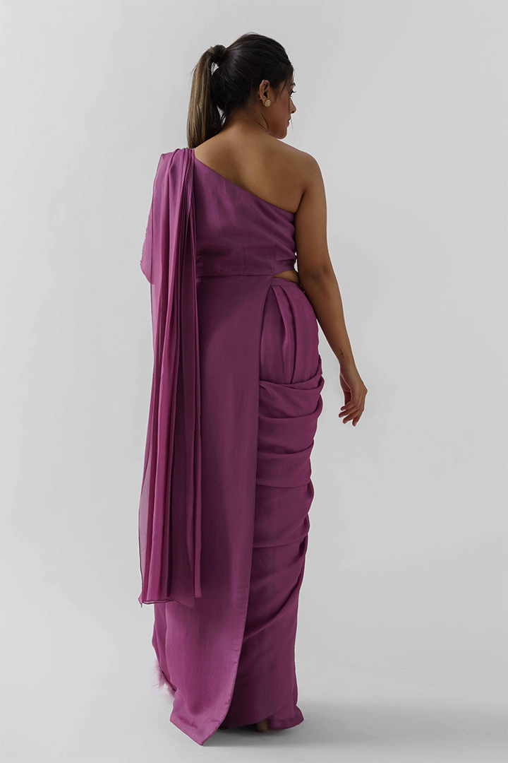 Mauve Pre-Draped Saree Set