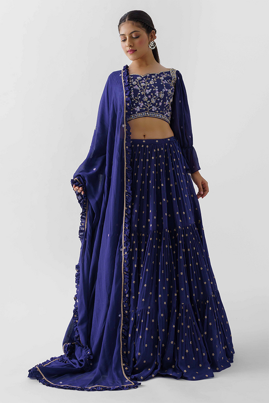 Midnight Blue Layered Lehenga Set