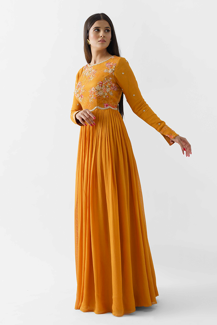 Mustard Yellow Hand Embroidered Dress