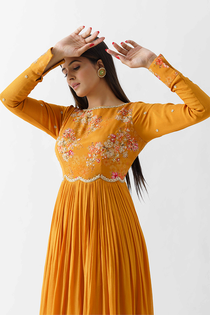 Mustard Yellow Hand Embroidered Dress