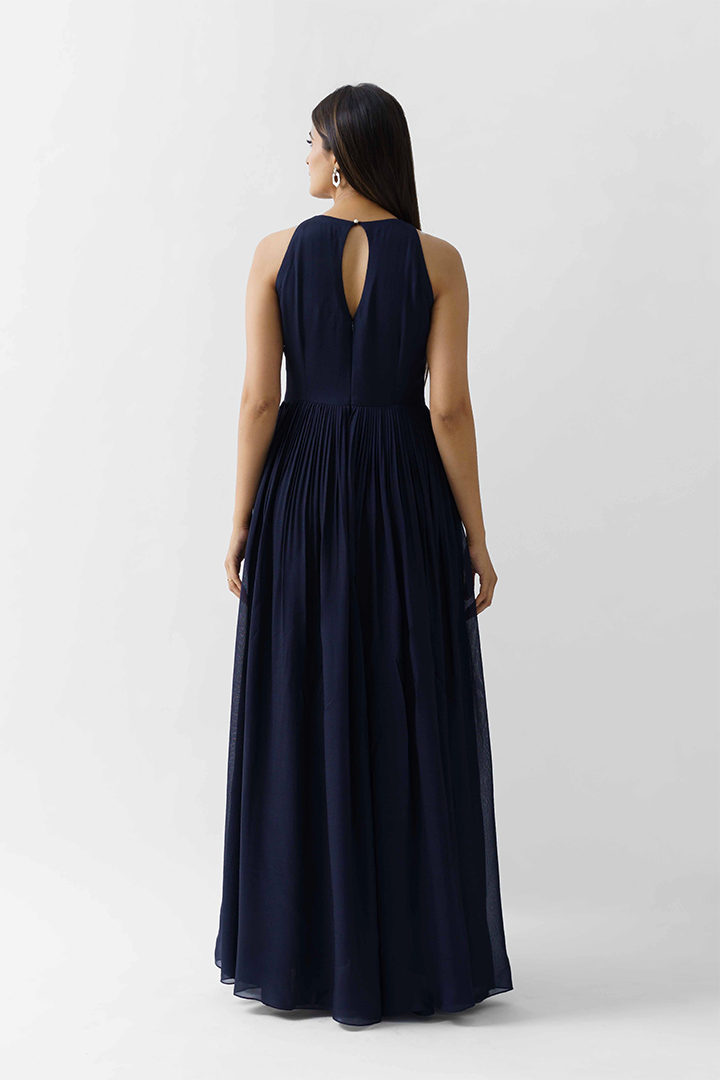 Navy Blue Pleated Dress