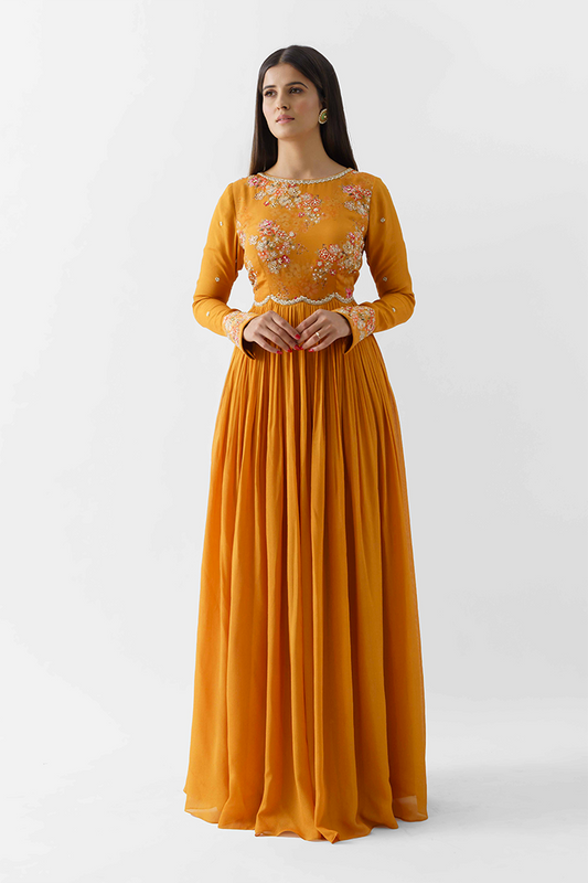 Mustard Yellow Hand Embroidered Dress