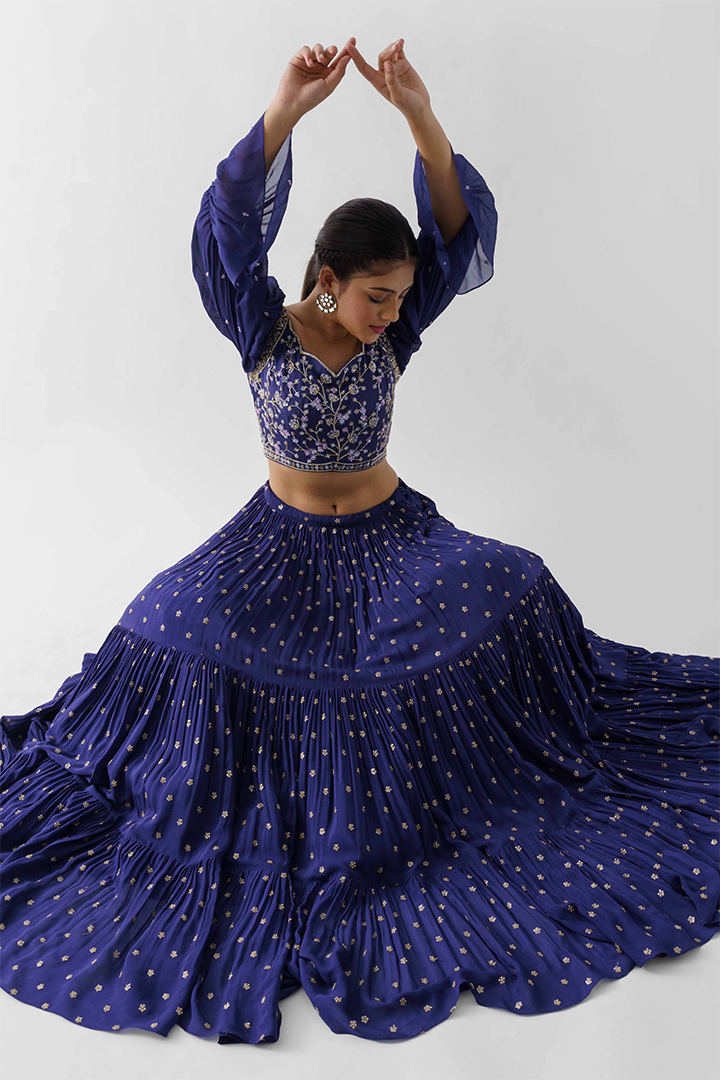 Midnight Blue Layered Lehenga Set