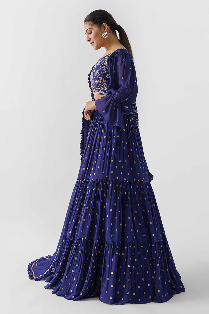 Midnight Blue Layered Lehenga Set