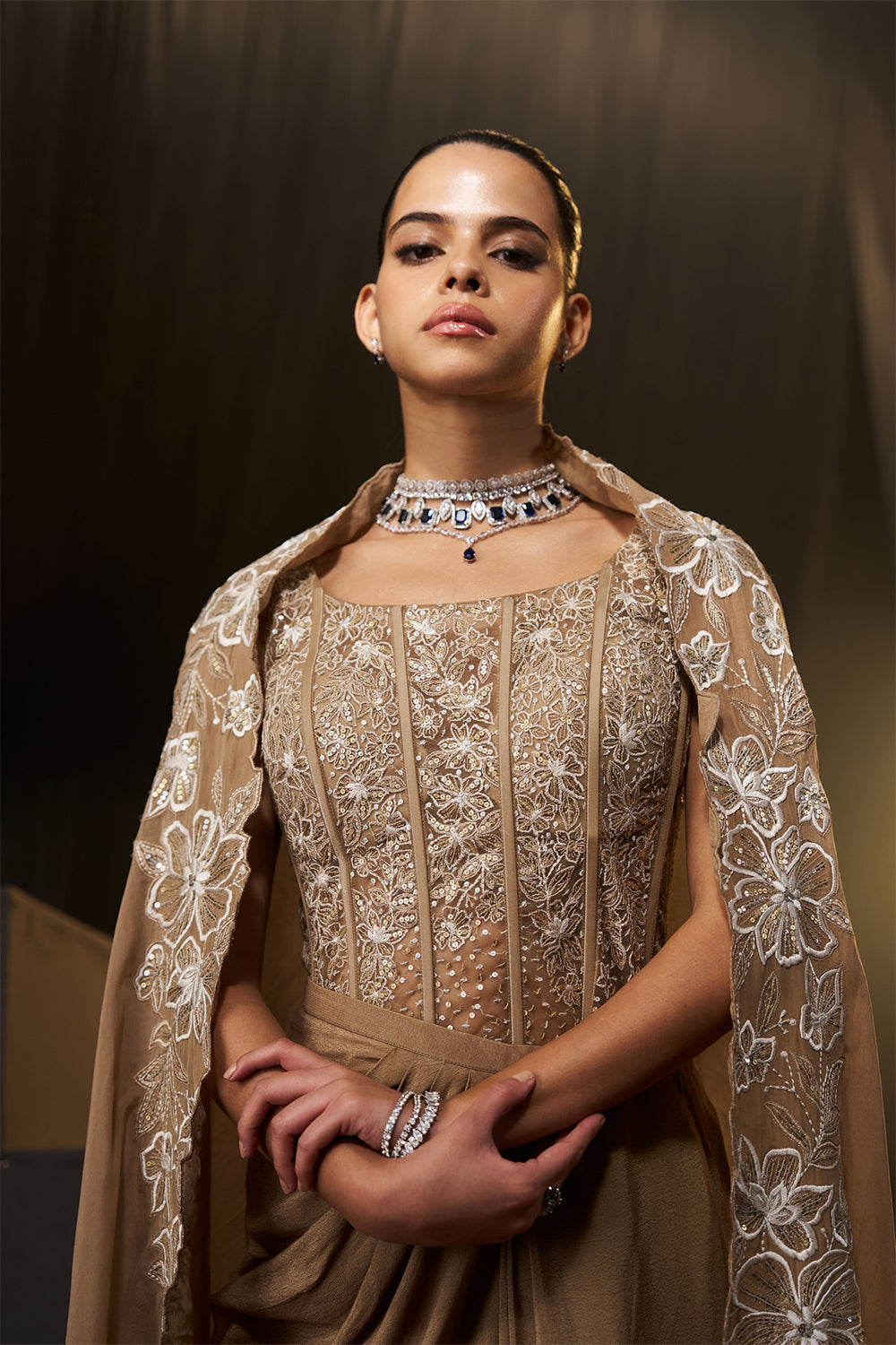 Nude/ Light Gold Drape Skirt Set