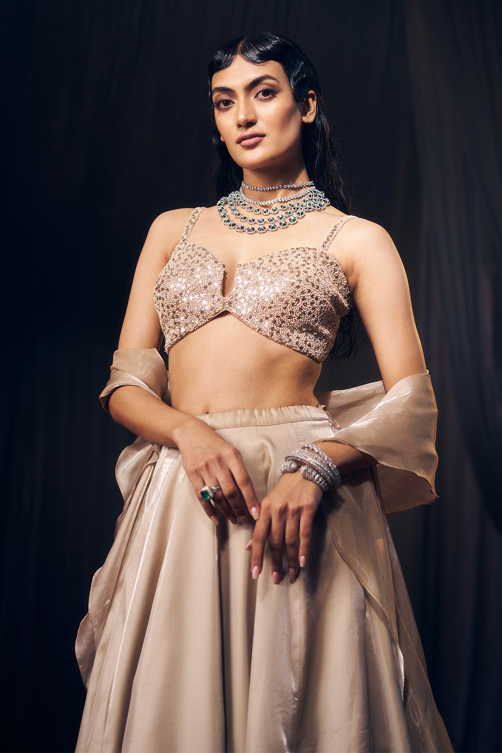 Nude/ Light Gold Lehenga Set