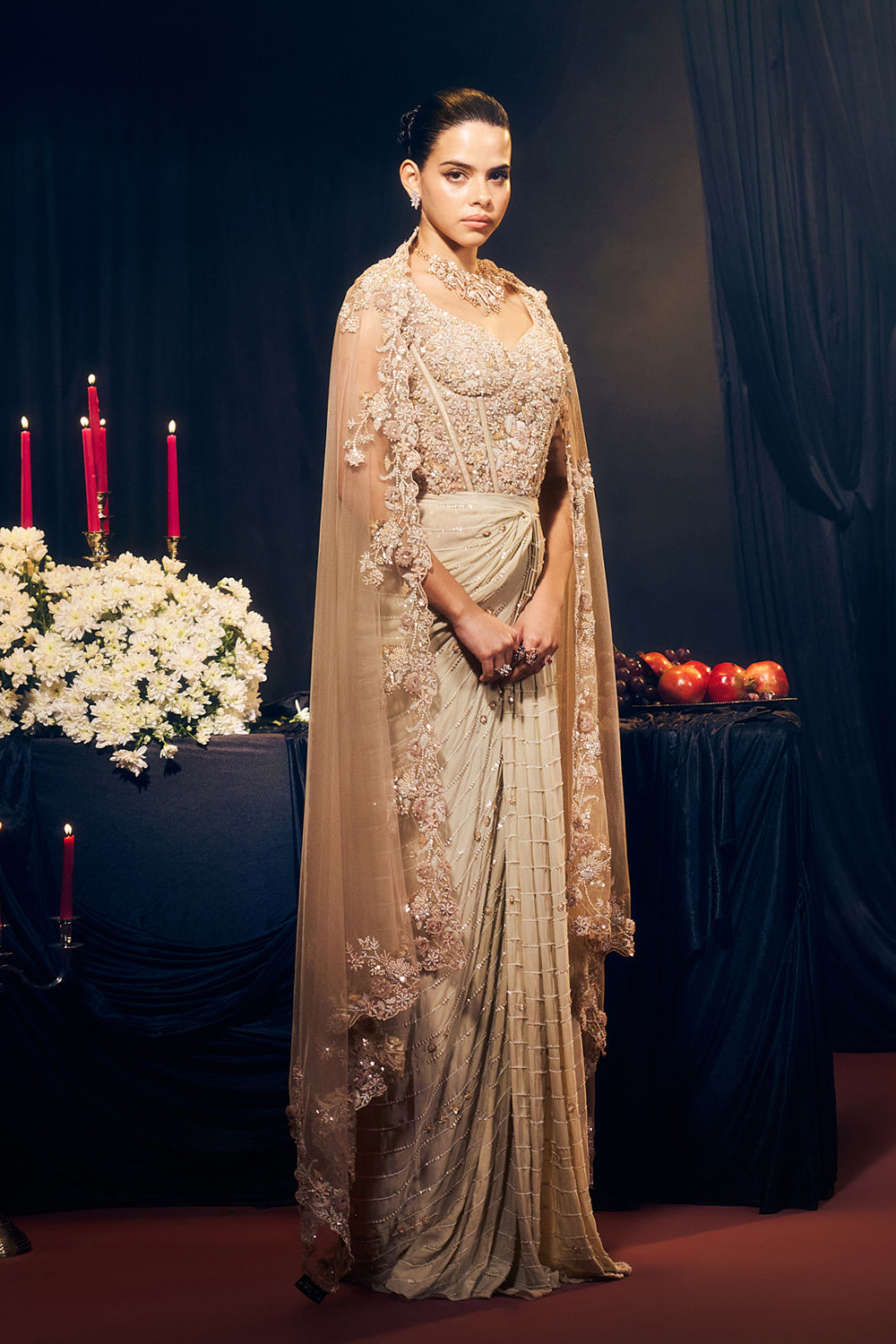 Nude/ Light Gold Drape Skirt Set