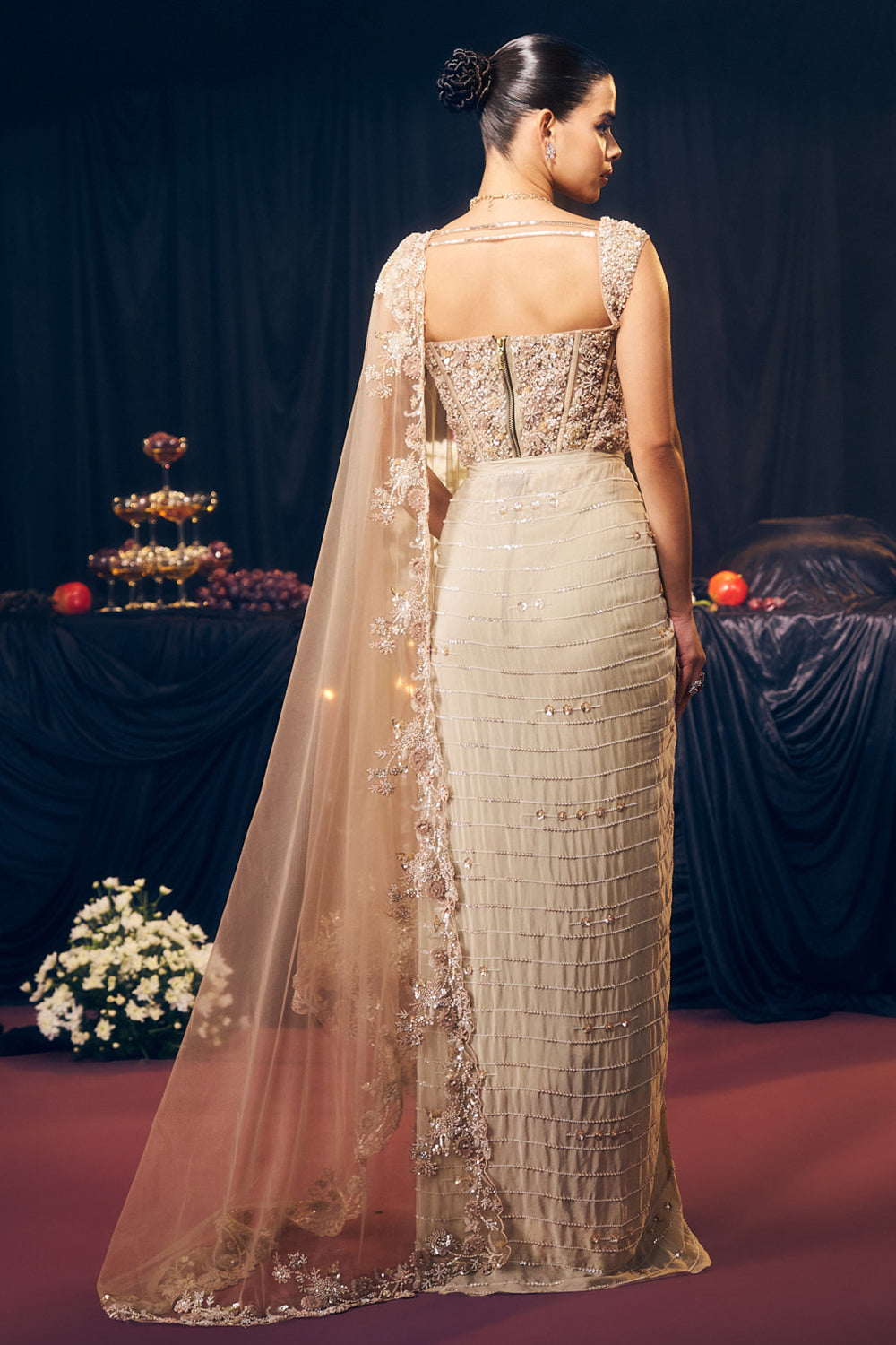 Nude/ Light Gold Drape Skirt Set