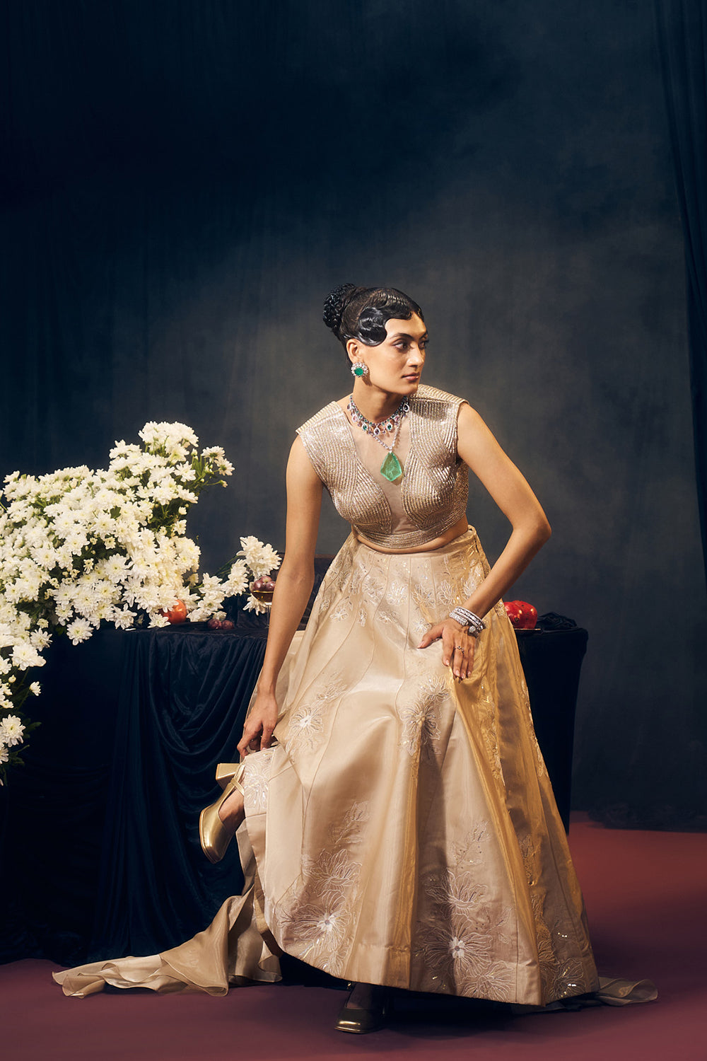 Nude/ Light Gold Lehenga Set