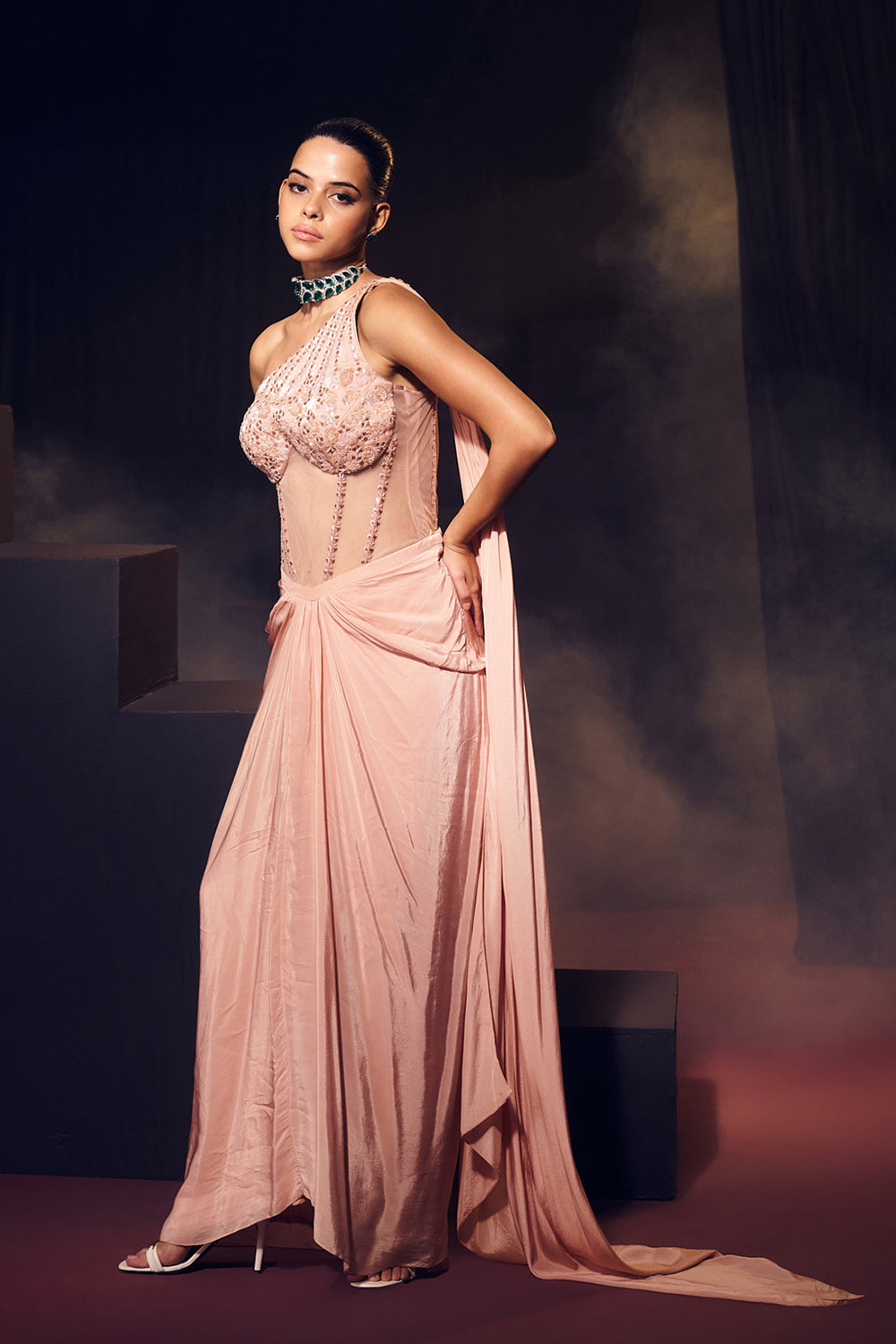 Pink Drape Skirt Set