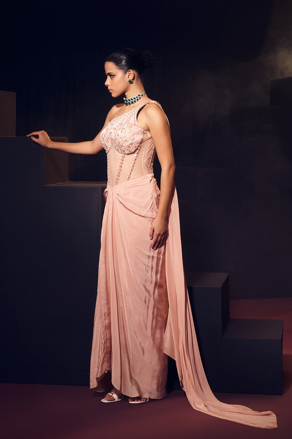 Pink Drape Skirt Set