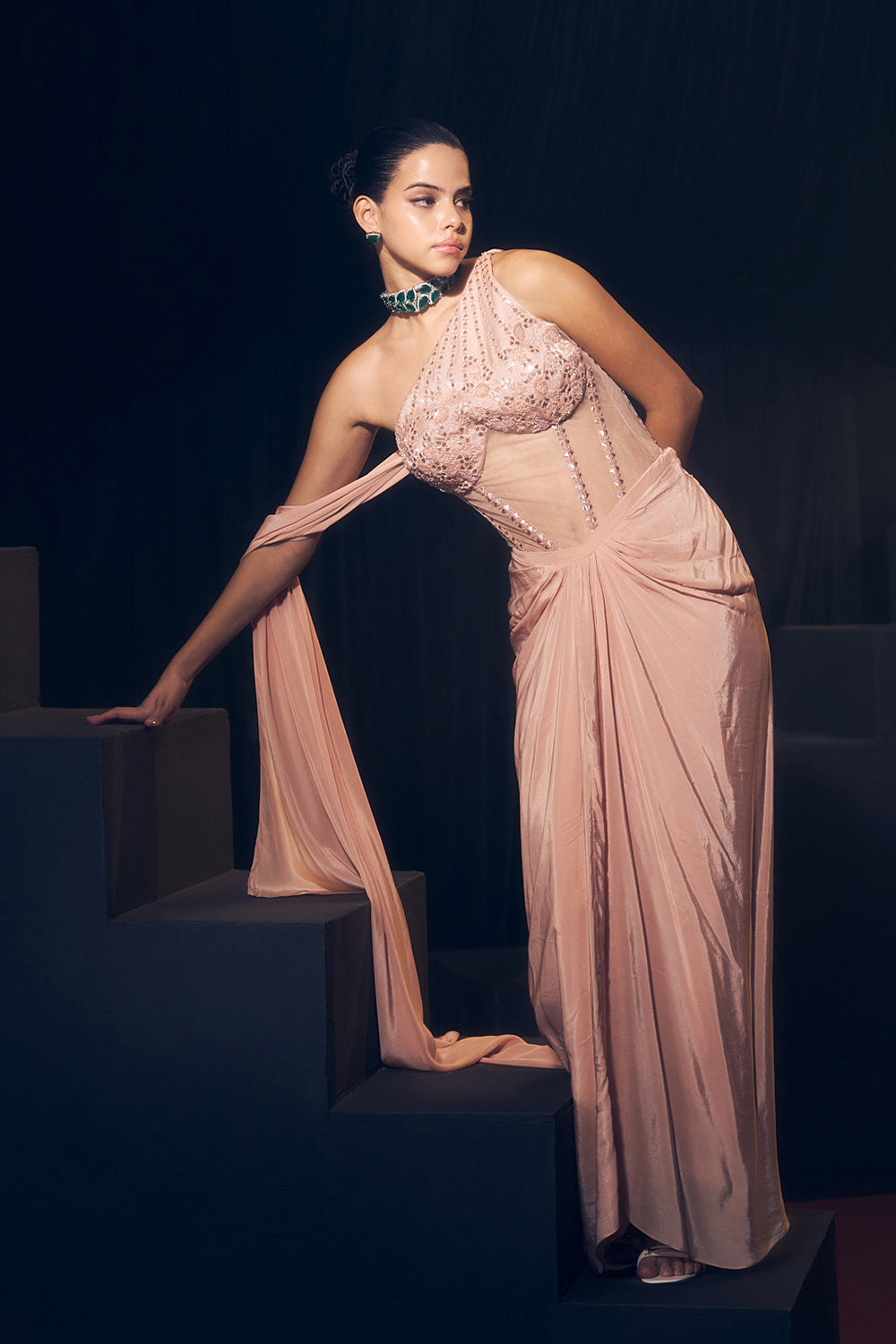 Pink Drape Skirt Set