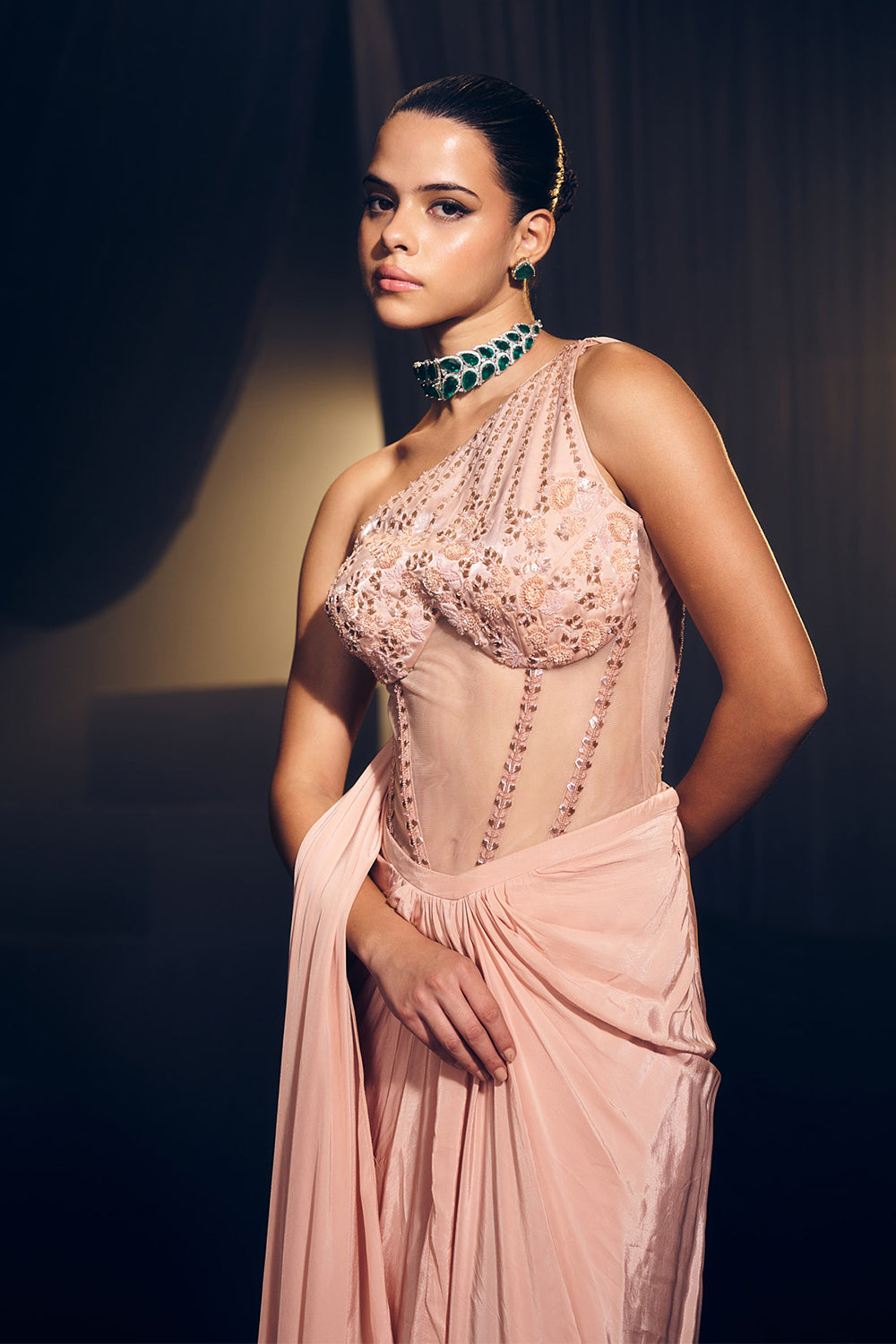 Pink Drape Skirt Set