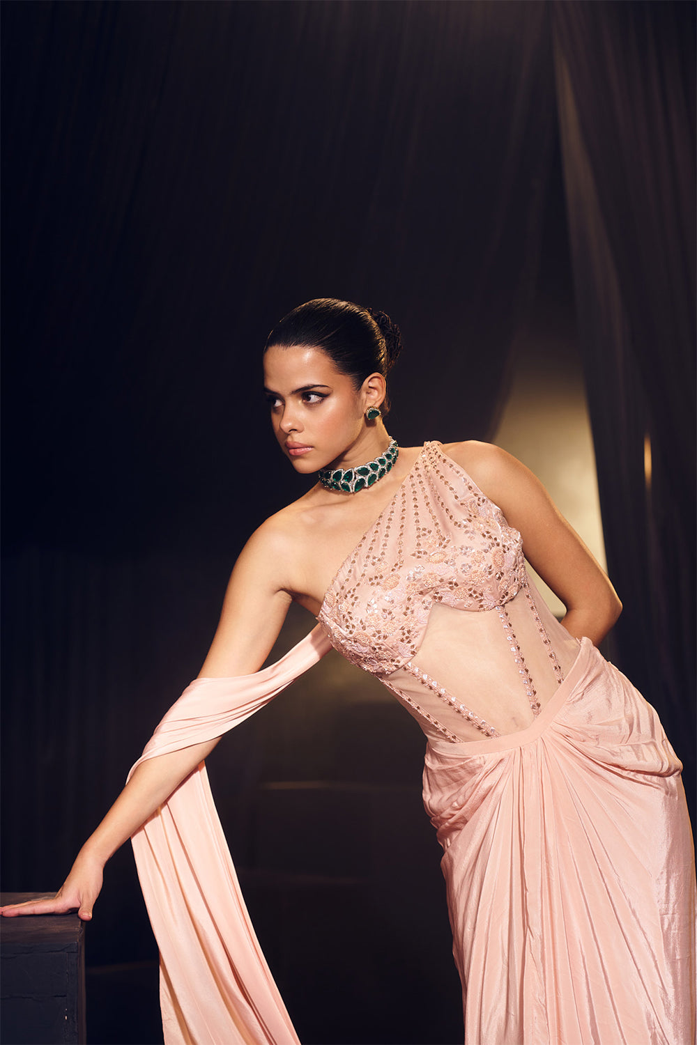 Pink Drape Skirt Set