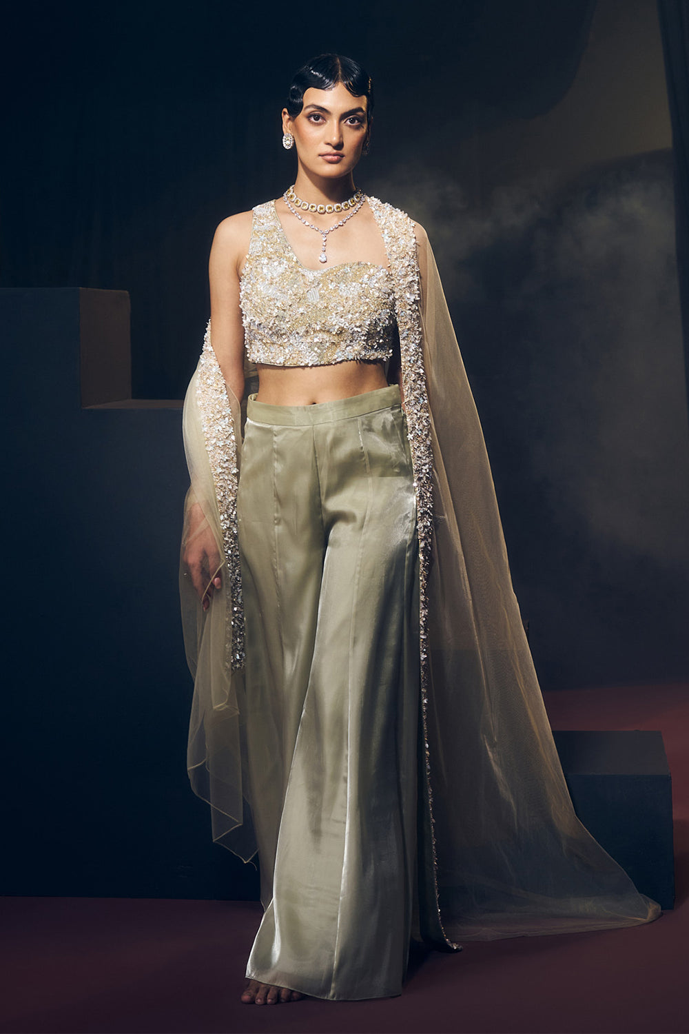 Sea Green Fusion Plazzo Set