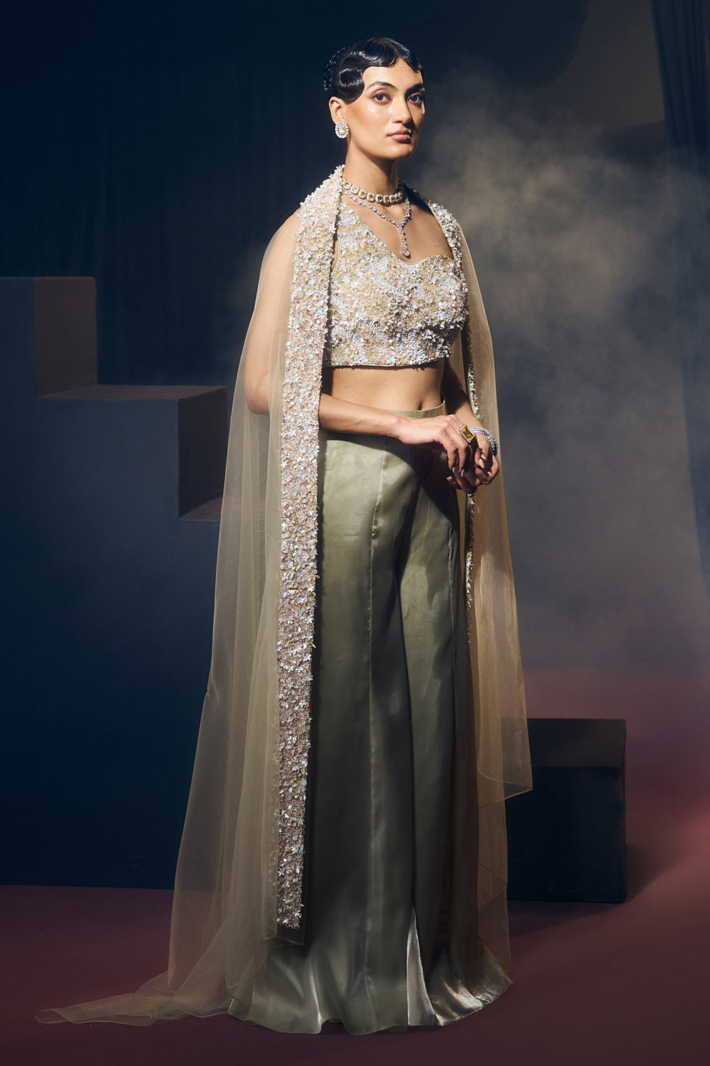 Sea Green Fusion Plazzo Set