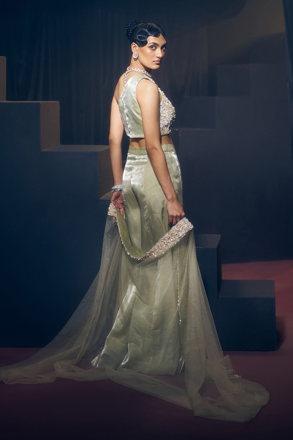 Sea Green Fusion Plazzo Set