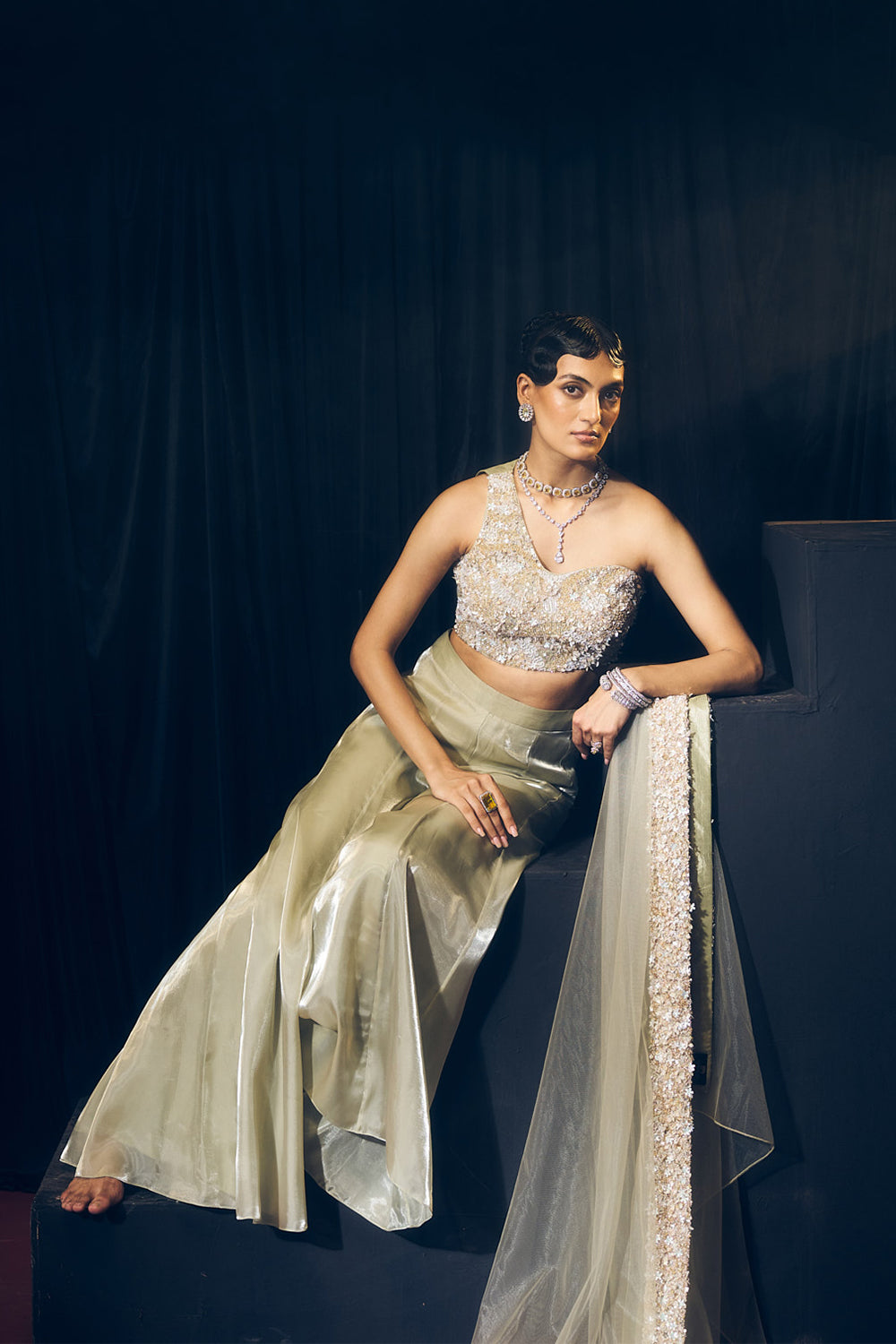 Sea Green Fusion Plazzo Set