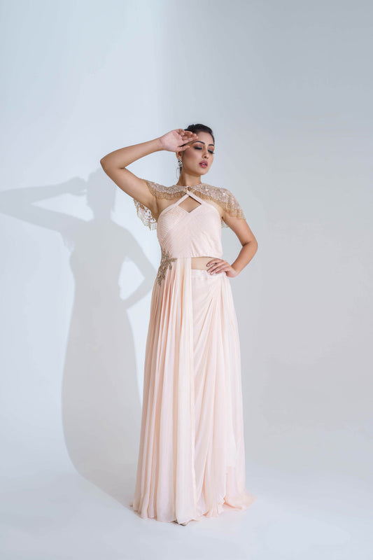 Light Pink Georgette Crepe Pre-Draped Skirt