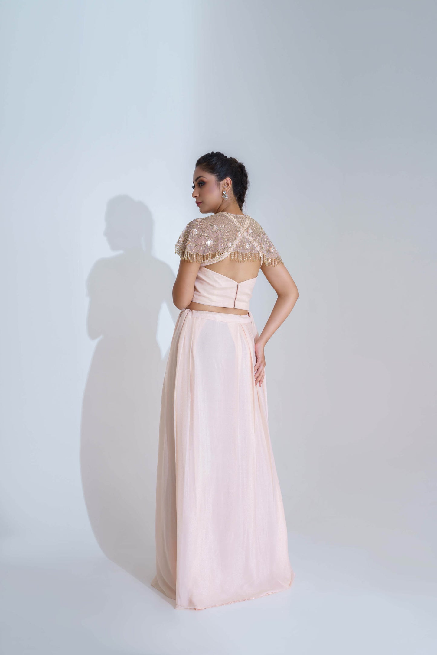 Light Pink Georgette Crepe Pre-Draped Skirt