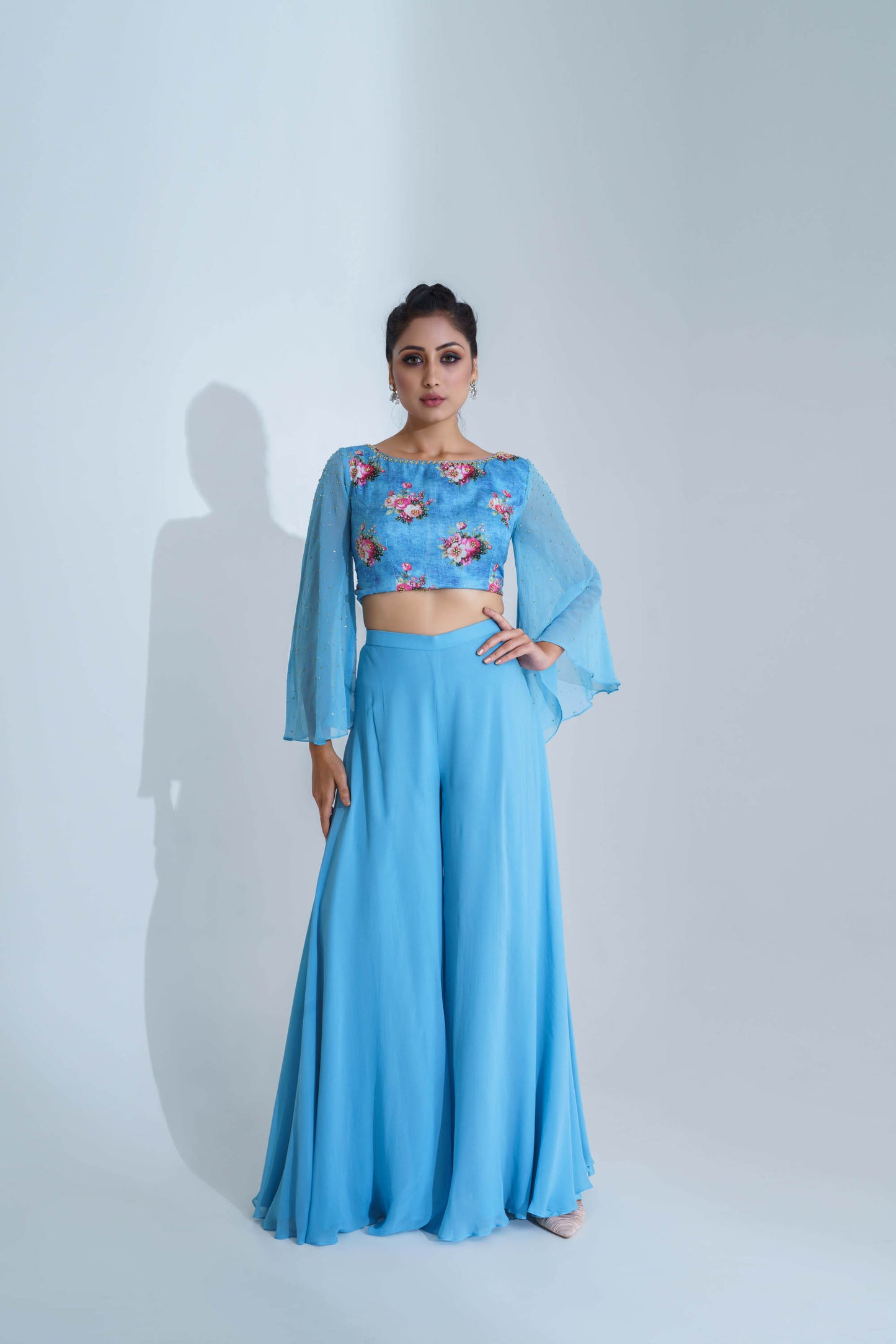 Raspberry Blue Georgette Crepe Flared Pant