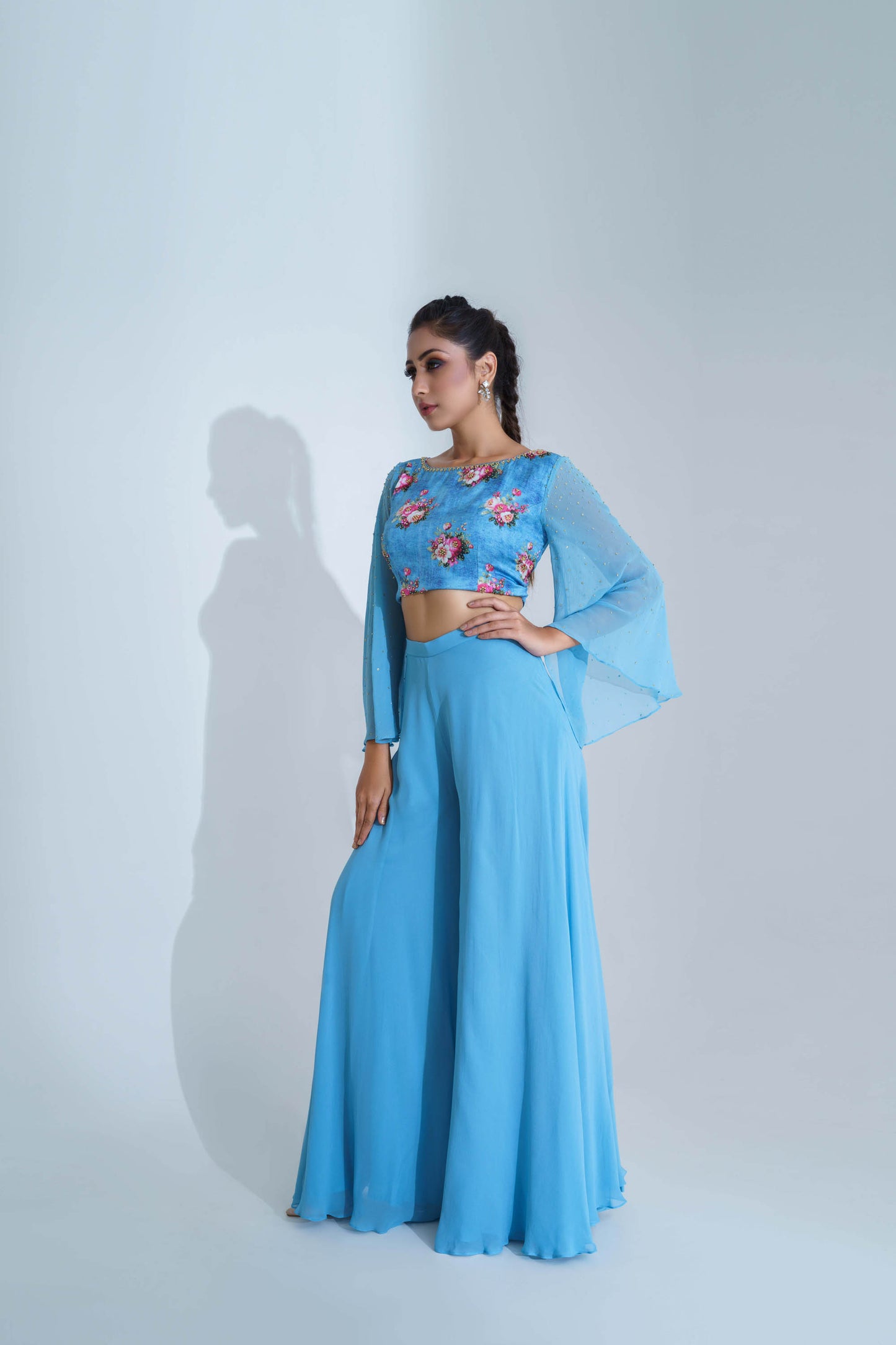 Raspberry Blue Georgette Crepe Flared Pant