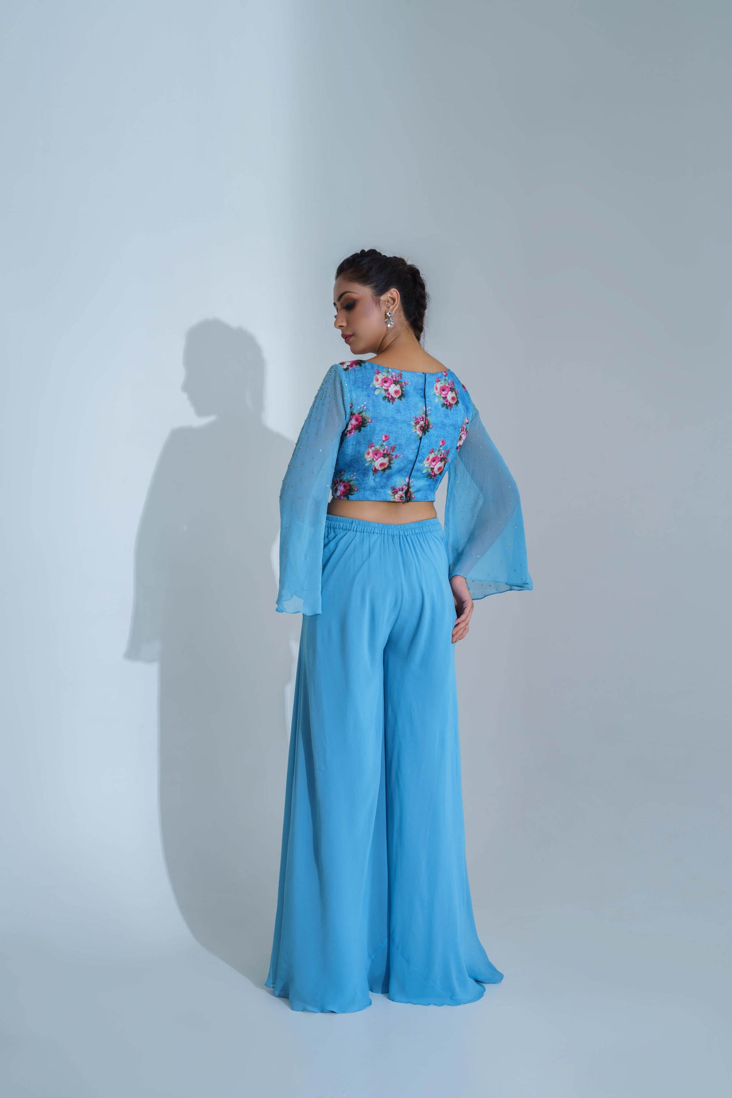 Raspberry Blue Georgette Crepe Flared Pant