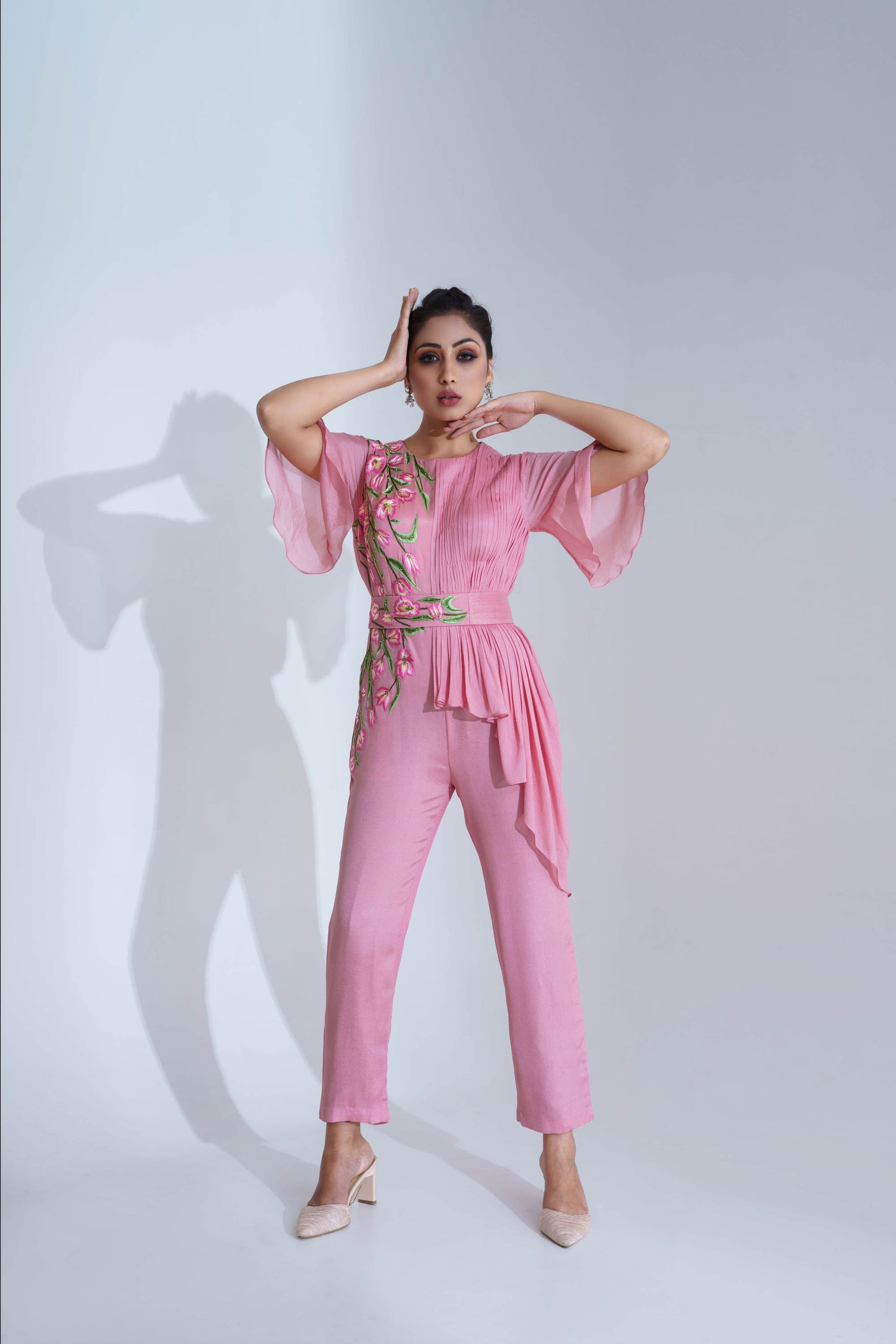 Baby Pink Georgette Crepe Jumpsuit – Suruchi Parakh