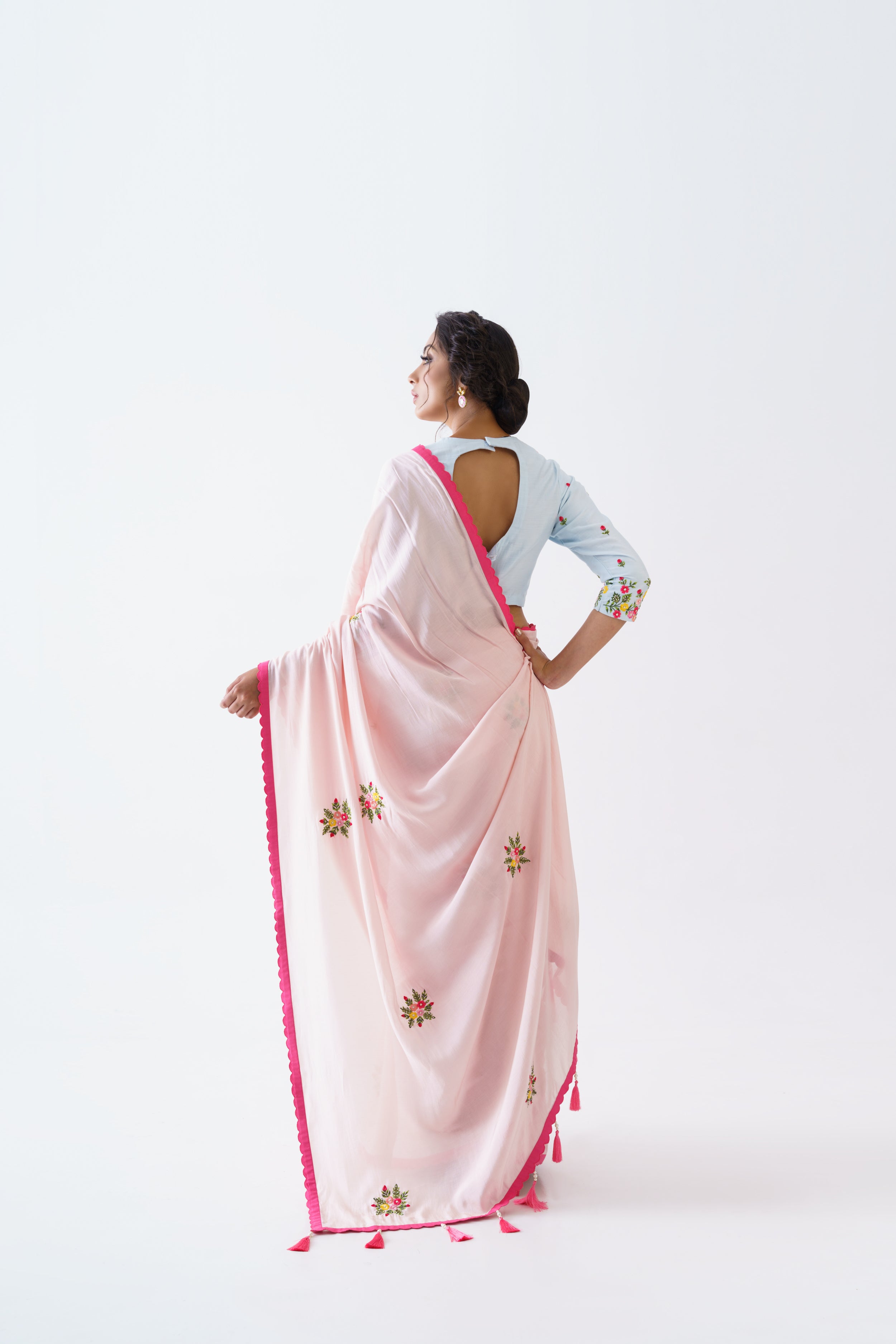 Pink floral thread saree