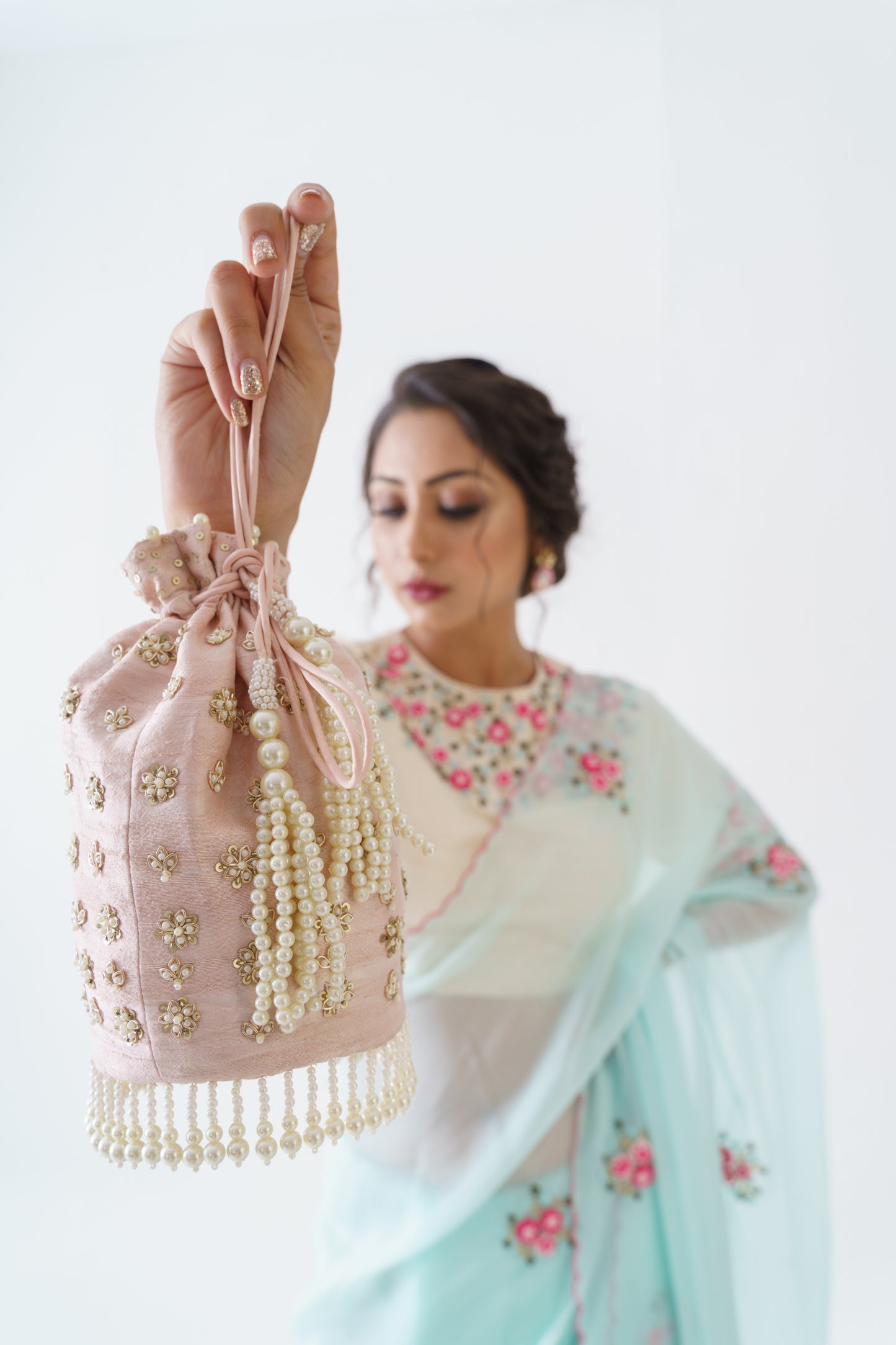 Blue organza saree