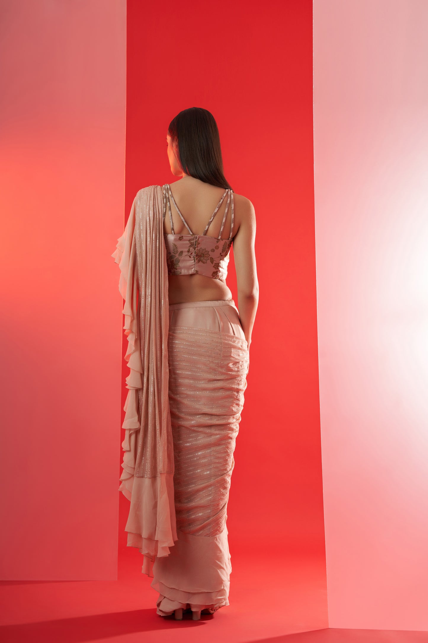 Nude fusion pre drape saree