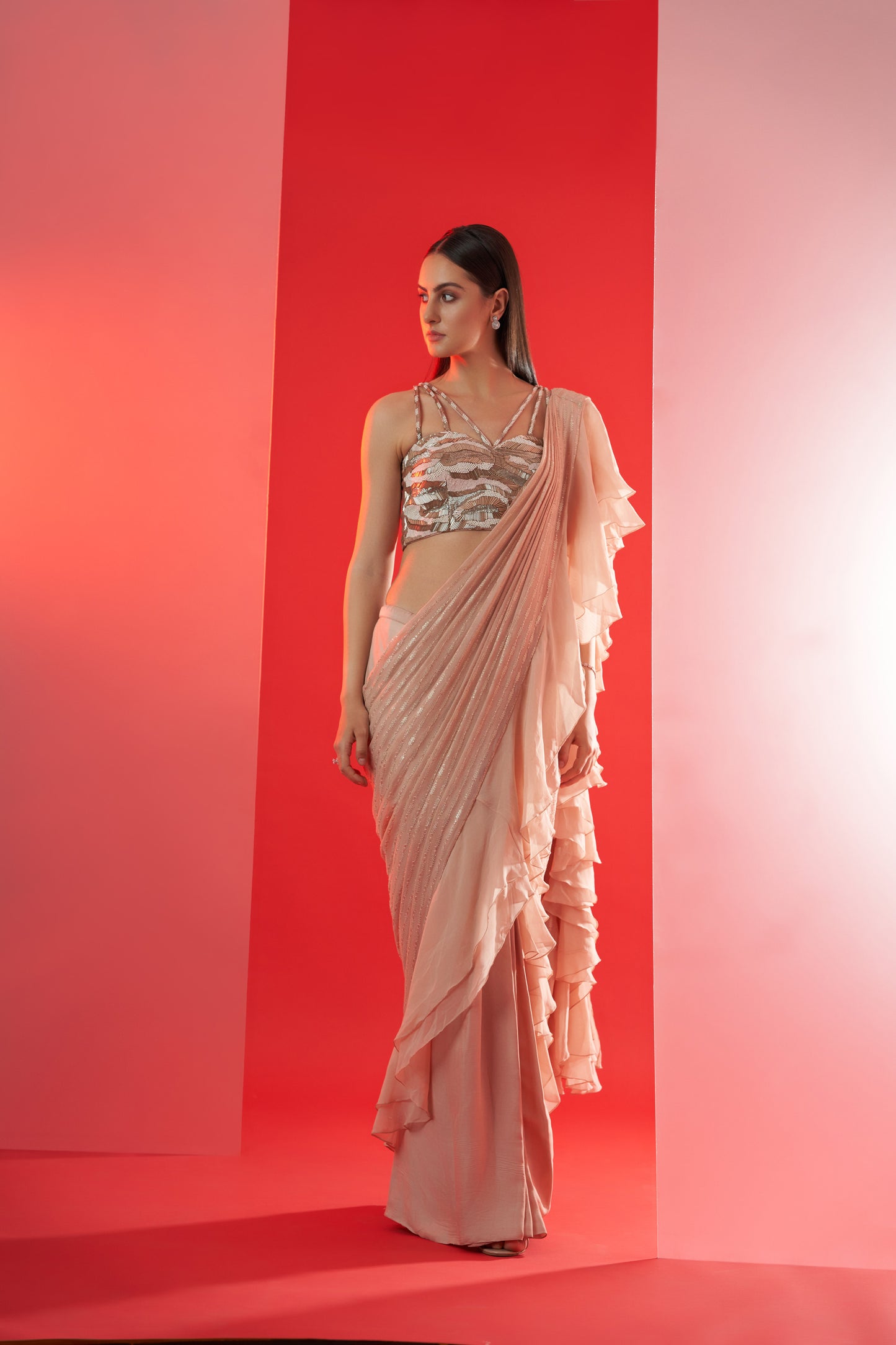 Nude fusion pre drape saree