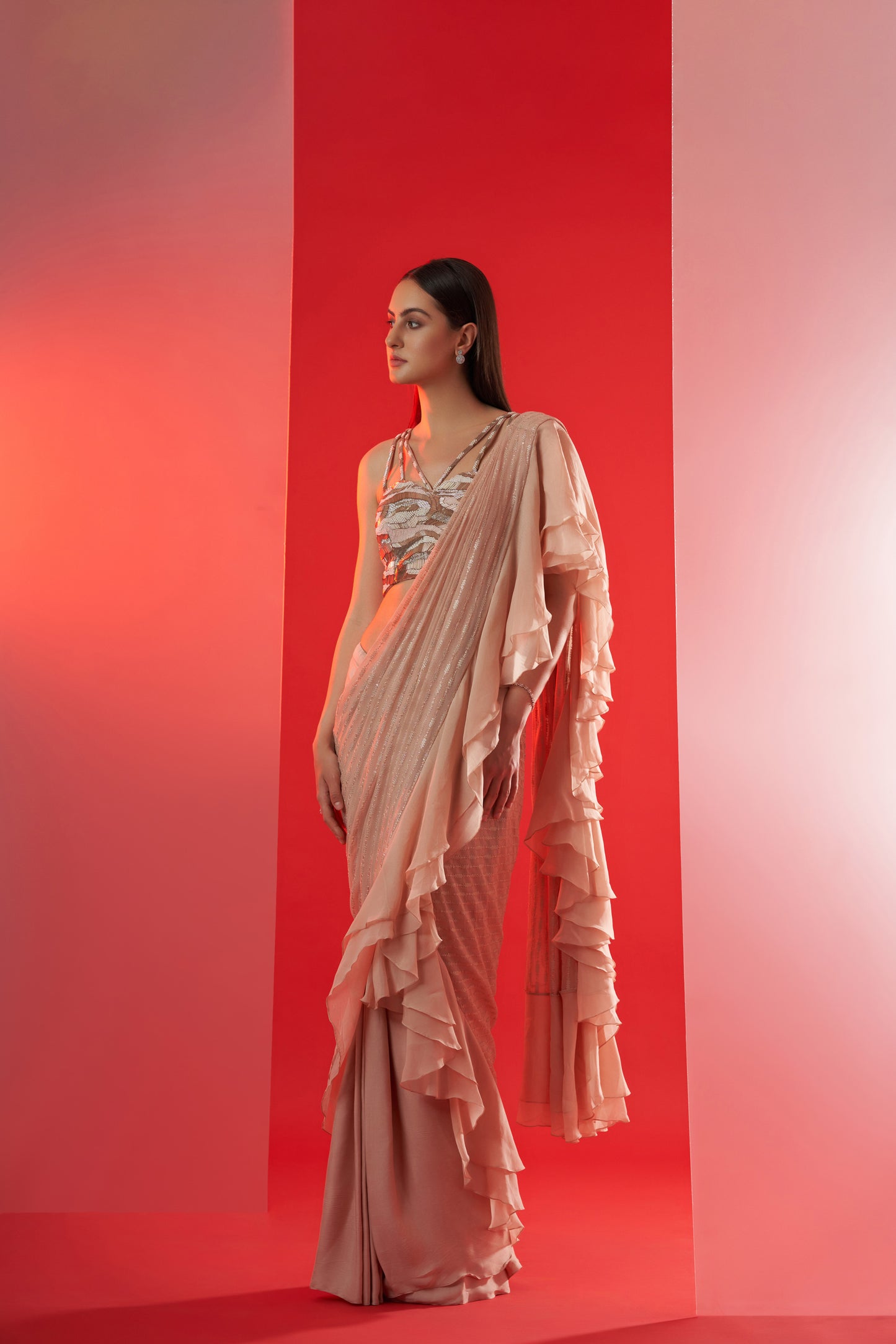 Nude fusion pre drape saree