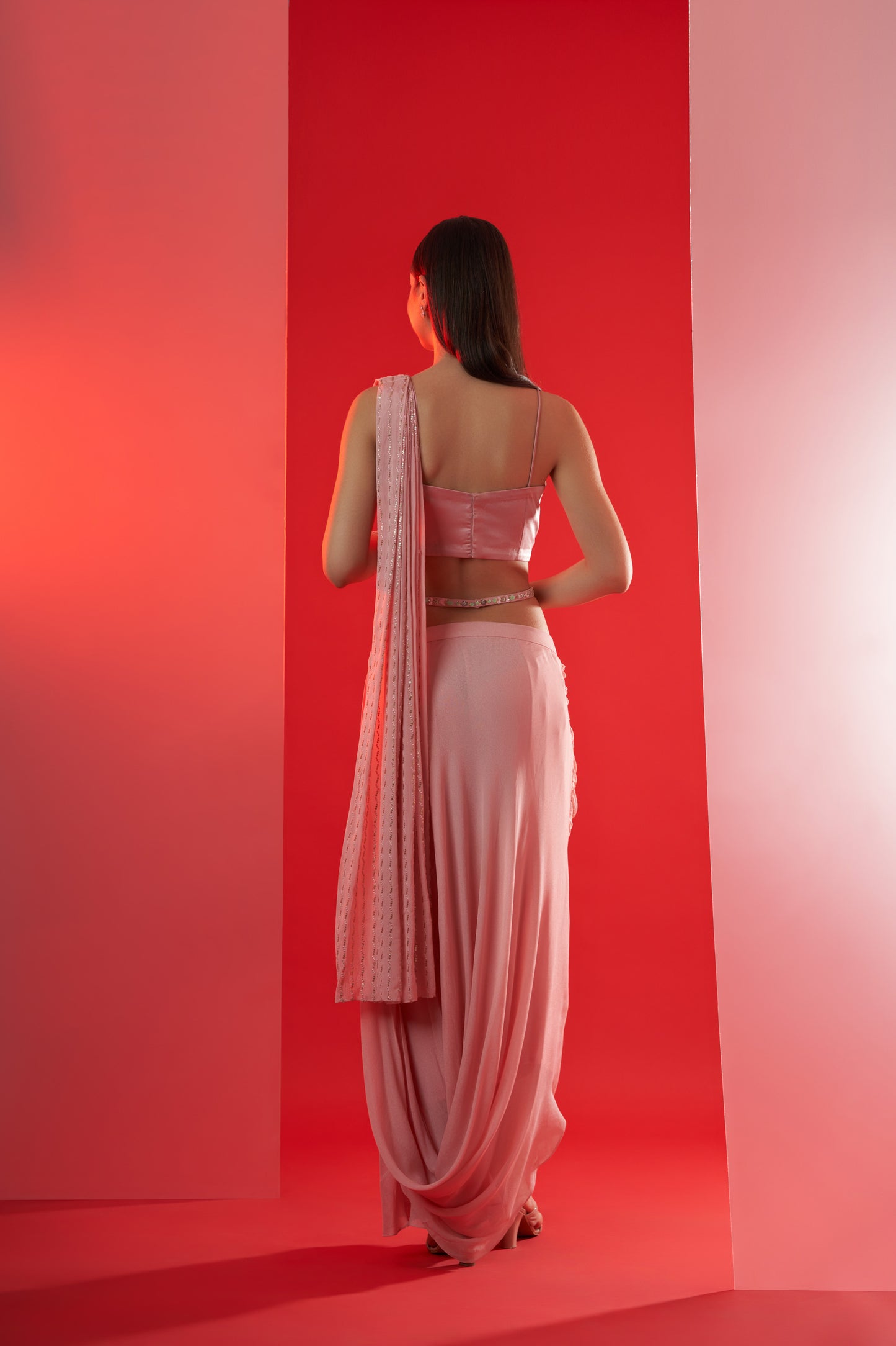 PINK PRE DRAPE SKIRT SAREE