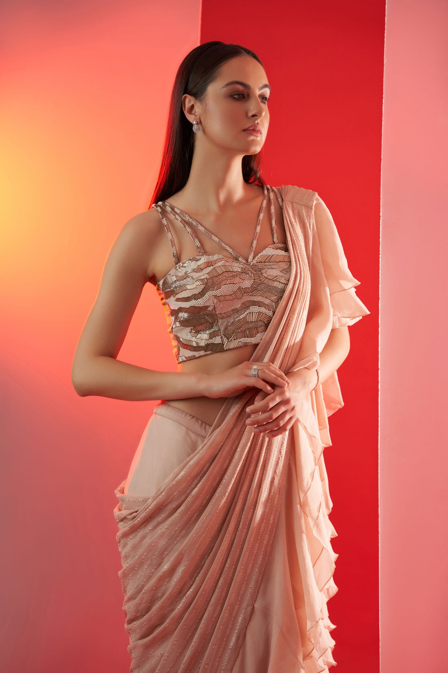 Nude fusion pre drape saree