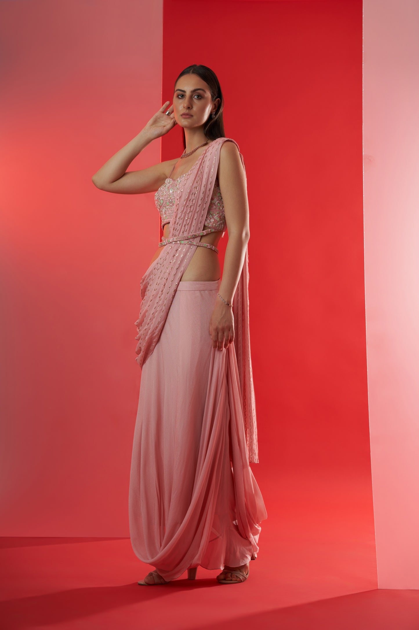 PINK PRE DRAPE SKIRT SAREE