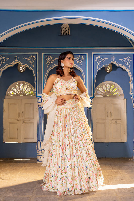 Cross off white lehenga