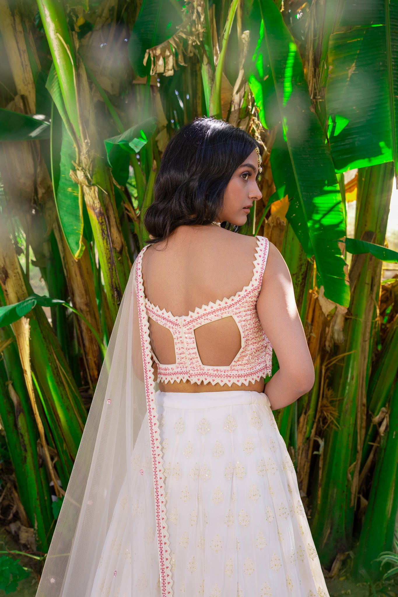 Off white thread work lehenga set