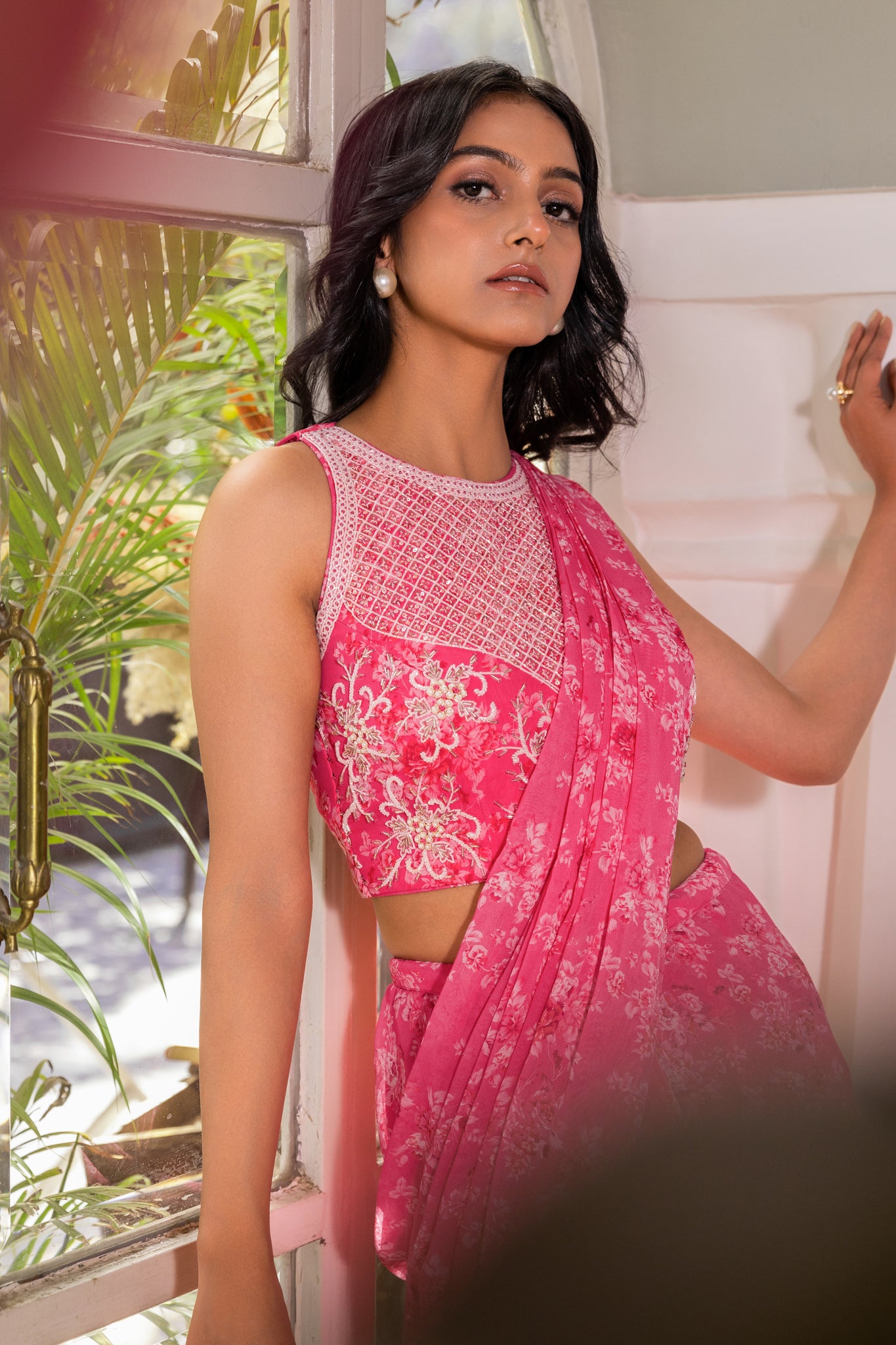 Pre Drape Pink Saree